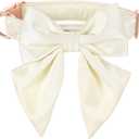 Lionet Paws Bowtie Dog Collar - Comfortable Silk Dog Collar with Detachable Bow Tie for XLarge Dogs, Neck 16-26 Inches (Off-White)