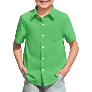 Haloumoning Boys Dress Shirts Button Down Short Sleeve Shirt Kids Summer Casual Shirts with Pockets Size 140