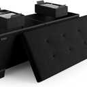 Storage Ottoman Bench with Bins, 43-in Storage Bench for Bedroom End of Bed, Folding Foot Rest Ottoman for Living Room Max 660lbs, Velvet Ottomans, Black