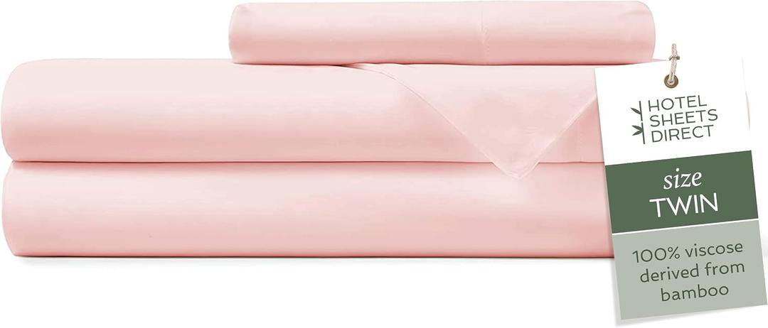 Hotel Sheets Direct 3 Piece Bed Sheet Set Twin Size, 100% Viscose Derived from Bamboo Sheets Set with 1 Pillowcase, Cooling & Breathable Luxury Bedding, Moisture-Wicking, Silky Soft Texture, Rose Pink