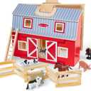 Melissa & Doug Fold and Go Wooden Barn with 7 Animal Play Figures - Farm Animals Barn Toy, Portable Toys, Farm Toys for Kids and Toddlers Ages 3+