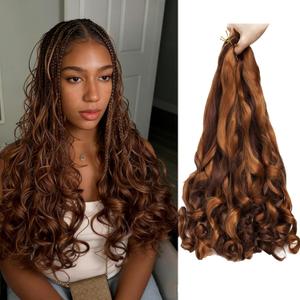 French Curl Braiding Hair 18 Inch Curly Braiding Hair 8 Packs Pre Stretched French Curl Braids Synthetic Extensions Lightweight Hair for Women Loose Wavy for Braids P30/33