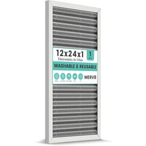 12x24x1 HVAC Furnace Air Filter, Washable Electrostatic Furnace Filter, MERV 8, Lasts a Lifetime, Breathe Fresher, Home And Office (Actual Size:11.38x23.38x0.82 Inch)