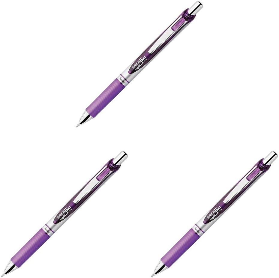 Pentel EnerGel Deluxe RTX Retractable Liquid Gel Pen, 0.7mm, Metal Tip, Violet Ink, 3 Pack (BL77BP2V)