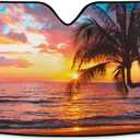 Palm Trees Beautiful Sunset on The Tropical Sea Beach Car Windshield Sun Shade Blocks UV Rays Sun Visor Protector Foldable Sun Reflector to Keep Your Vehicle Cool