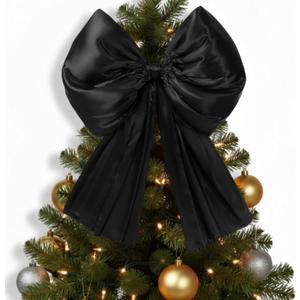 32 x 41 Inches Christmas Extra Large Satin Bows Giant Christmas Tree Topper Bow Decorations for Home Xmas Tree Toppers Wreath Wall Birthday Wedding Engagement Party Decor(Black)