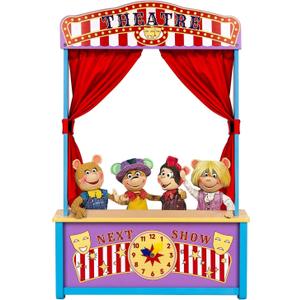 Wooden Puppet Theater, Puppet Theater with Curtains for Tabletop Drama Performance, Role-Playing,Great for Shows, Events, Education and Pretend Play, Portable