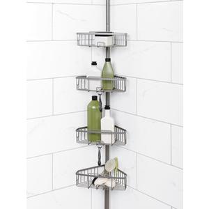 Newstyle Home Satin Nickel Metal Tension Pole Shower Caddy with 4 Basket Shelves