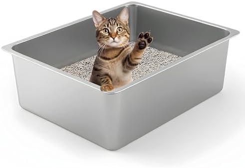 Amazon.com: Kirecoo Stainless Steel Cat Litter Box - Metal High Sided Cat Pan, Large Stainless Steel Box, Indoor Litter Tray, Non Stick, No Smell, Easy to Clean, Pet Toilet Supplies for Kitten, Kitty, Rabbit : Pet Supplies