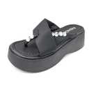 FIFILAPIN Women'S Rhinestone Chunky Platform Clip-Toe Beach Slippers Fashionable Round Toe Soft Bottom Non-Slip One-Step Outdoor Party Dating Sandals (black,6) (Black)