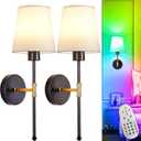 Depuley Battery Operated Wall Sconce: Set of 2 19.99" Wireless Wall Lights with Remote for Bedroom - Rechargeable 15 Colors Black and Gold Wall Lamp for Living Room Hallway Decor, Black and Gold