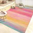 USTIDE Vibrant Rainbow Area Rug 5x7/55"x78" Colorful Stripe Kids Rug Plush Machine Washable Rug for Girls Bedroom Nonslip Kids Carpet for Nursery Soft Playroom Home Decor