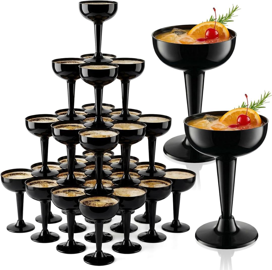 Domensi 40 Pcs Black Champagne Coupe Glasses Bulk 5 oz Plastic Disposable Champagne Flutes Wedding Cocktail Cup for Wedding Engagement Birthday 2026 Graduation Party