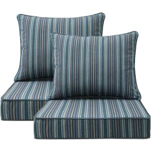Sunbrella Outdoor Patio Chair Cushions Set, 24" x 24", Set of 2, Water-Repellent, Fade Resistant, Deep Seat Cushion for Backyard, Couch, Sofa and Patio Furniture, Troupe Dock