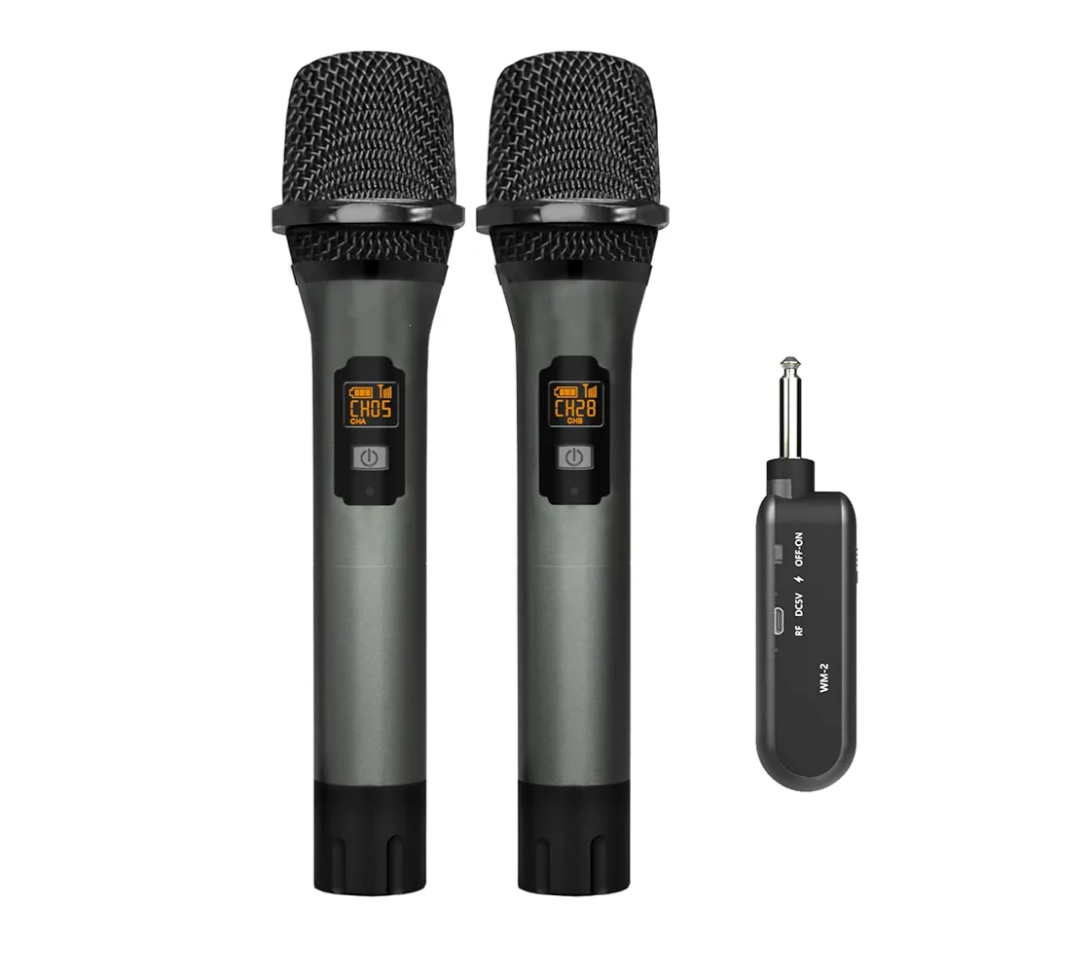 Wireless Microphone, UHF Cordless Dual Handheld Dynamic Mic Set with Rechargeable Receiver, for Karaoke Party, Voice Amplifier, PA System, Singing Machine, Church, Wedding, Meeting, 200ft (WM-2)