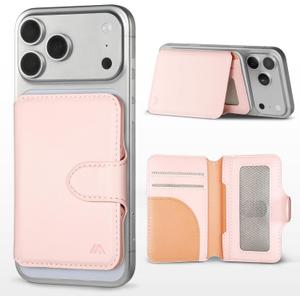 for MagSafe Wallet, Magnetic Phone Wallet RFID Blocking, Slim 5-8 Card Holder with Cash Slot & Clear ID Window, Minimalist Mag Safe Wallets for iPhone 17/16/15/14/13/12 Series, Blush Pink