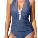 Blooming Jelly Womens One Piece Swimsuits Tummy Control Bathing Suit Modest Mesh Swim Suits 2026 (Blue, L)