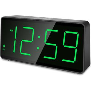 Peakeep Battery Operated Digital Alarm Clock for Bedrooms - Cordless Large Big Numbers 4 Dimmers, Auto Dimming for Seniors, Adjustable Volume Loud Alarm Clock for Heavy Sleepers Adults (Green Digits)