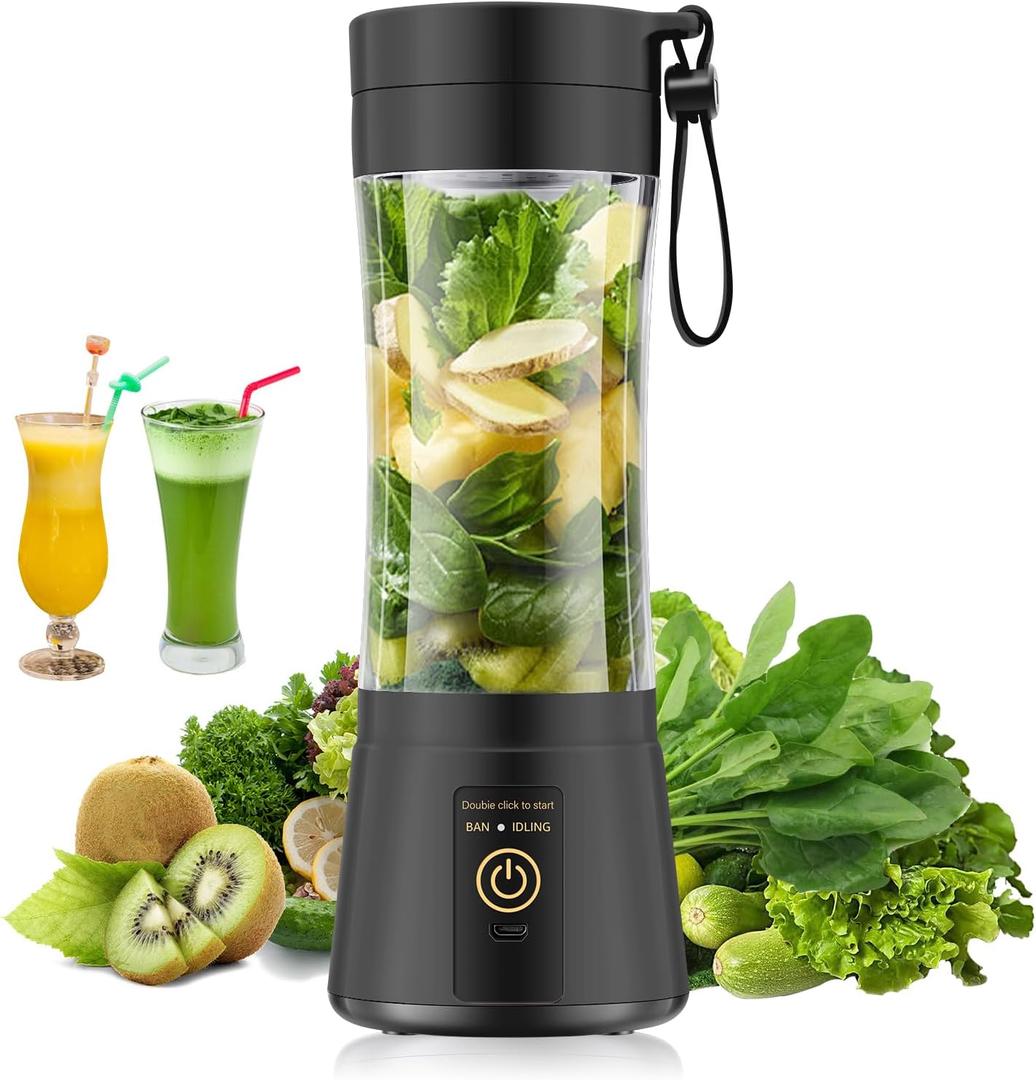 Cordless Personal Size Portable Blender - Blender Make Smoothies & Shakes, 12 Oz BAP Free Traveling Cup, Quickly Squeezed in Office/Picnic/Sports (Black)