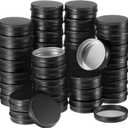 96 Pcs 2 oz Aluminum Tin Jars Containers Metal Leak Proof Cosmetic Tin Jars Containers Round Screw Lids Lip Balm Black Can Empty Refillable Cosmetic DIY Storage(Black)