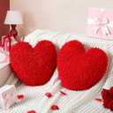 2 Pcs Heart Shaped Pillow 14 Inch Heart Chenille Pillow Cushion Plush Soft Throw Cushion with Removable Cover for Sofa Couch Bed Women Girls Gifts(Red)