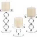 OwnMy Set of 3 Crystal Glass Pillar Candlestick Holders Clear Pillar Candle Holders Sets, Tealight Votive Candle Stands Modern Candle Centerpiece for Living Room Wedding Decor