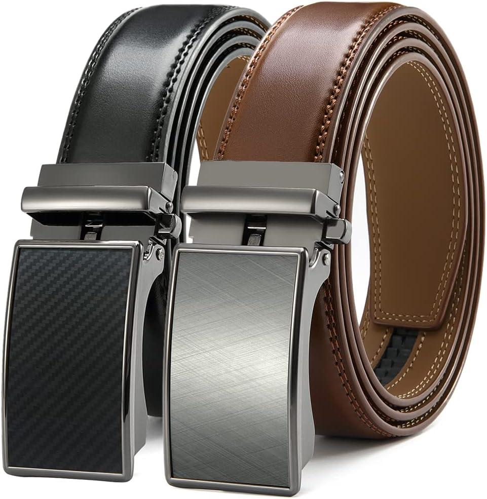 DOOPAI Men's Ratchet Leather Belt Set - 2 Pack Sliding Belt Adjustable For Gift Mens Dress Casual 1 3/8",Cut for Fit (17 Black and Brown)