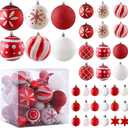 36ct Christmas Ball Ornaments Sets, Red & White Shatterproof Balls for Christmas Tree Decorations Assorted Shapes and Sizes Hanging Ball for Holiday Festival and Party Decoration (Red White)