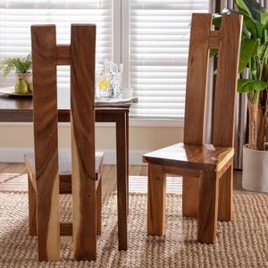 bali & pari Lin Suar Wood Dining Chair Set of 2 - Handcrafted Solid Wood Chair with Natural Grain Pattern, Rustic Modern Accent Seating for Dining Room or Kitchen