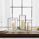 Set of 3 Square Glass Hurricane Candle Holders, Clear Glass Framed in Vintage Brass, Pefect for Spa, Hotel, Festival, Home Decoration,(Bronze Fram Finsh)