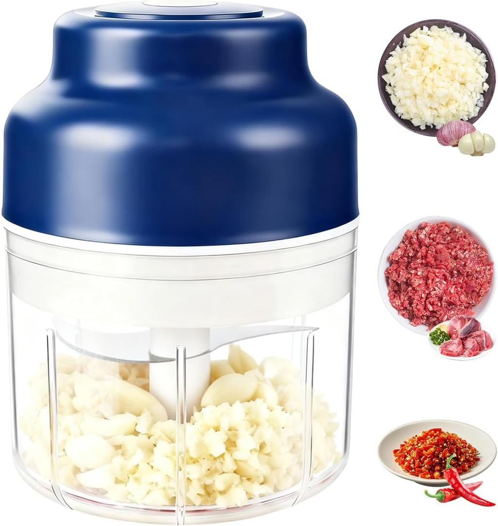 2026 Upgrade Electric Garlic Chopper Mini, Small Garlic Chopper Mincer Rechargeable, 250ml Portable Small Food Processor, Electric Food Chopper Tool for Mashing Onion Garlic Chili Ginger Fruits(Blue)
