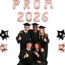 4 x Prom 2026 Balloons Decorations, 16 Inch Foil Letter Number Balloons with 18 Inch Black Rose Gold Star Balloons for High School College Graduation Gift Retirement Ins Photo Party Supplies