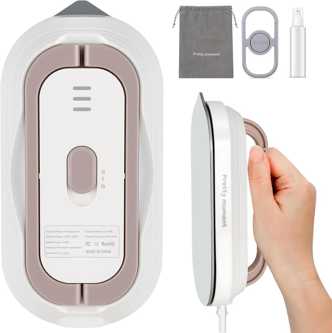 Travel Iron with Global Voltage, Mini Dry Iron for Clothes, 100-240V, 300W Max, Ceramic Non-Stick Soleplate, 0.8lbs Lightweight, 60s Heat Up