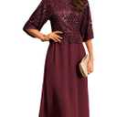 GRACE KARIN Mother of Bride Dresses 2025, 3/4 Sleeve Sequin Dress Maxi, Elegant Wedding Guest Dress Formal Cocktail, Small