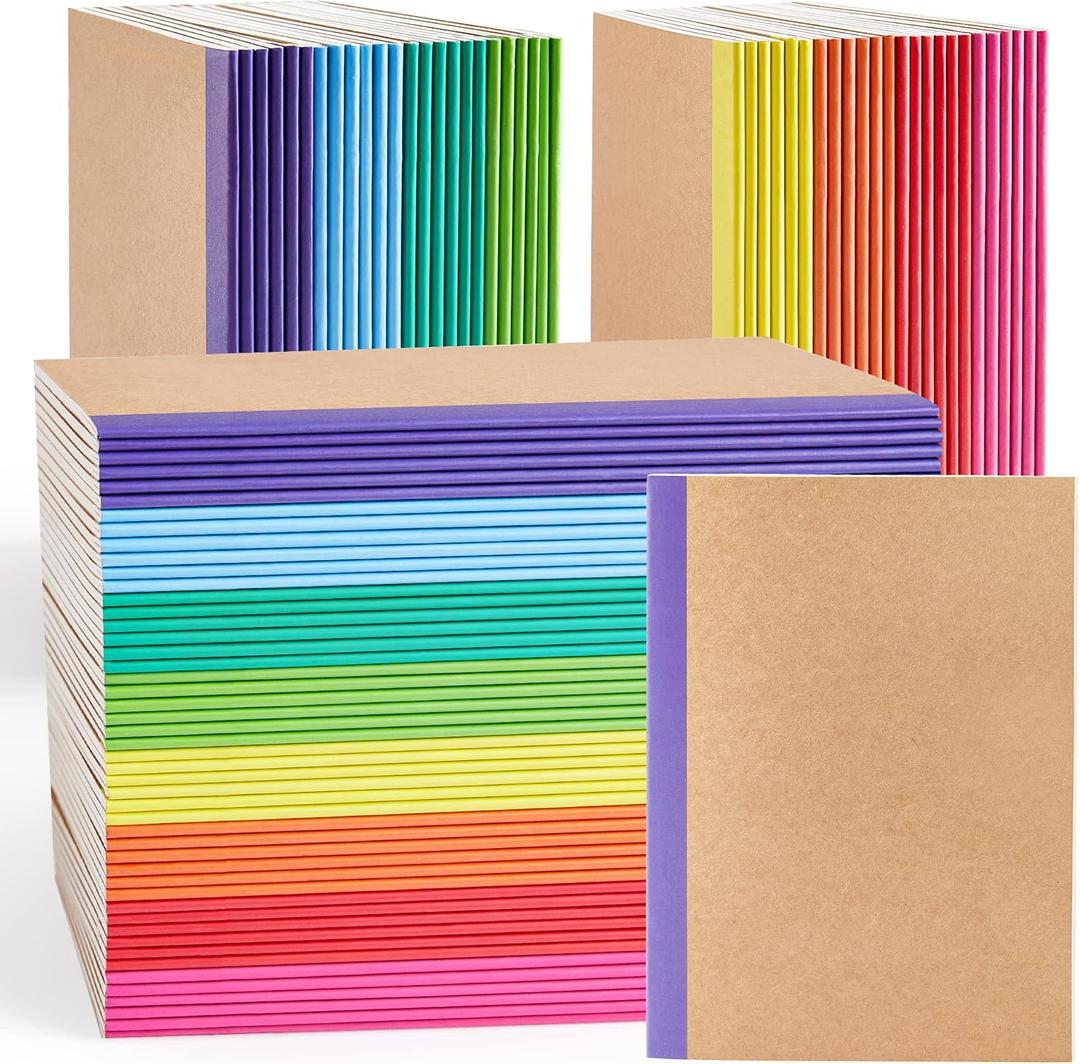 feela 96 Pack Composition Notebooks Bulk, Kraft Cover Lined Blank College Ruled Composition Travel Journals with Rainbow Spines For Women Students Business, 60 Pages, 8.3x 5.5, A5, 8 Colors