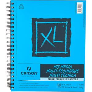 Canson XL Series Mixed Media Pad, Rough Texture, Side Wire, 9x12 inches, 50 Sheets Heavyweight Art Paper for Watercolor, Gouache, Marker, Painting, Drawing, Sketching