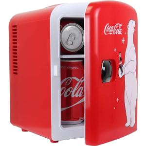 Coca-Cola 12V Portable 4L Cooler/Warmer, AC/DC Powered, Power Cords Included, Compact Travel Speaker and Personal Mini-Fridge, Unique Gift for Music-Lovers