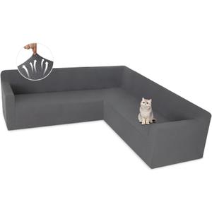 ALIECOM Stretch Corner Sectional Couch Covers L Shape Sofa Covers Washable Sectional Slipcovers U Shape Jacquard Living Room Pet Dogs Furniture Protector with Elastic Bottom (Medium Gray, X-Large)
