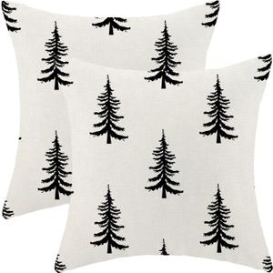 CXMEIFLY Christmas Pillow Covers 20x20 Inch Set of 2 Cream Black Christmas Tree Decor Throw Pillows Winter Xmas Holiday Outdoor Cushion Cases for Couch Bed Decorations