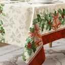 Romanstile Christmas Jacquard Rectangle Tablecloth 60 x 84 Inch - Winter Xmas Holly Bell Table Cloth, Heavy Weight Vintage Damask Fabric Table Cover for Holiday, Party, Dinner Decor (Green)
