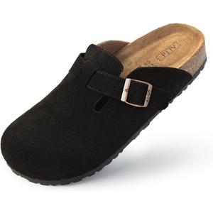 Women’s Genuine Suede Clogs for Women Slip-On Buckle Slides Women's Mules & Clogs Natural Rubber Cork Footbed Sandals Potato Shoes with Arch Support, US 6
