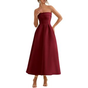 PRETTYGARDEN Cocktail Dresses for Women 2026 Summer Formal Elegant Tube Top Strapless Spring Wedding Guest Party Midi Dress, L