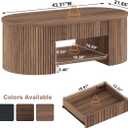 FATORRI Oval Coffee Table with Fluted Wood Panels, Mid-Century Modern Center Table with Storage Drawer and Open Shelf, Walnut Cocktail Table for Living Room, Bedroom, Home Office, 43 Inch