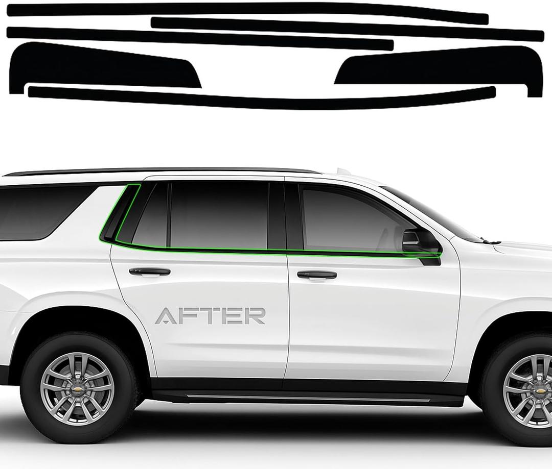 Side Window Trim Chrome Delete Vinyl Wrap Overlay fit for Chevrolet Chevy Tahoe Suburban 2021 2022 2023 2024 2025 Accessories with Blackout Film Gloss Black Kits