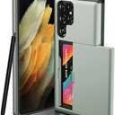 ATRAING Compatible with Samsung Galaxy S24 Ultra Wallet Case with Credit Card Holder Hidden Card Slot Slim Shockproof Protective Hard Cover for Women Man (Green), Set of 2