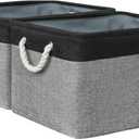 Organization and Storage Bins for Shelves - 17X15X12 inch 2 Pack Foldable Baskets for Organizing, Fabric Storage Cubes with Rope, Storage Box for Decorative Cloth (Black & Grey)