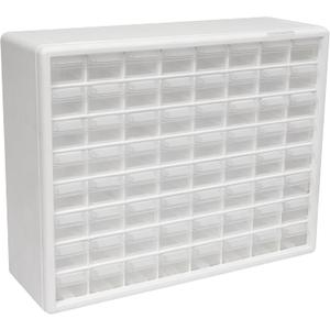 Akro-Mils 64-Drawer Plastic Drawer Storage Cabinet for Garage Organization, Bead Organizer, Building Bricks Storage, Teacher Toolbox, Makeup Organizer, 20" W x 6" D x 16" H, 10164 White