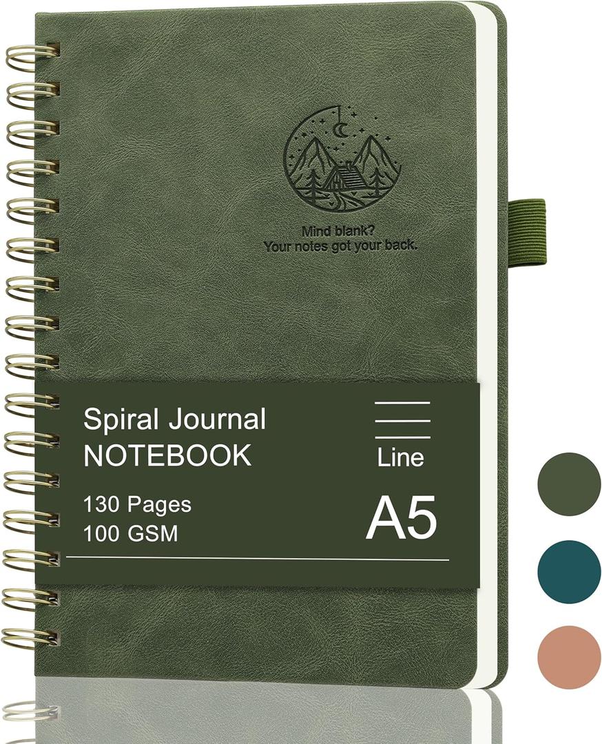 2 x Lined Spiral Journal for Women & Men, A58.46 Hardcover Spiral Notebook for Work,Note Taking, Journals for Writing,100 GSM, College Ruled 130 pages -Dark Green