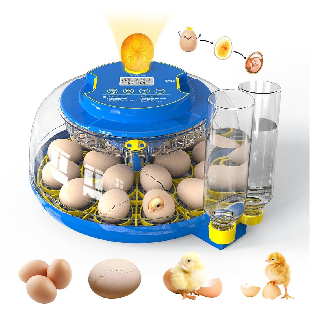 18 Egg Incubator with Auto-Turning & Humidity Control, 2025 Smart Digital Incubators for Hatching Eggs - LED Egg Candler, 360 View, Auto-Stop, Dual Water Tanks, Fits Chicken/Duck/Quail/Goose