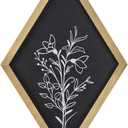Flower Wall Decor Wood Diamond Frame Rustic Botanical Wall Decor Minimalist Floral Decor Wall Art for Farmhouse Living Room Dining Room Bathroom (Black)